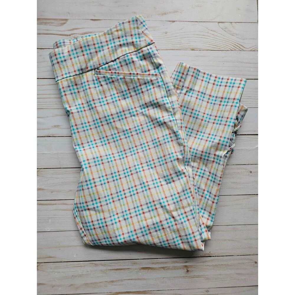 Preppy, Chico's Perfect Stretch, Plaid Lace-Up Ankle Pants, Multicolor, 1/8-10